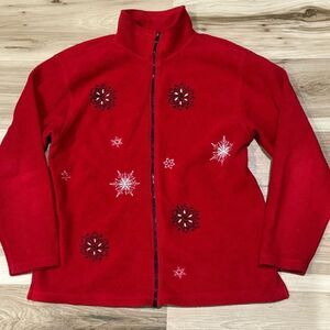 Nick & Sarah Vintage Red Zip Up Embroidered Snowflake Sweater Women’s Medium